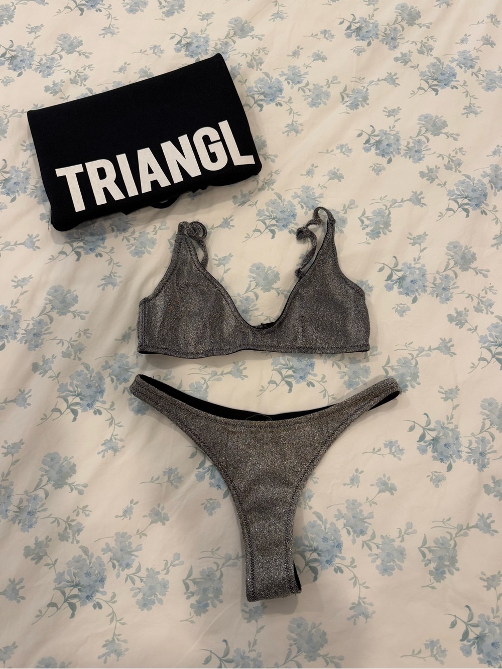 triangl swimwear Metallic Silver Shimmer Bikini Set
